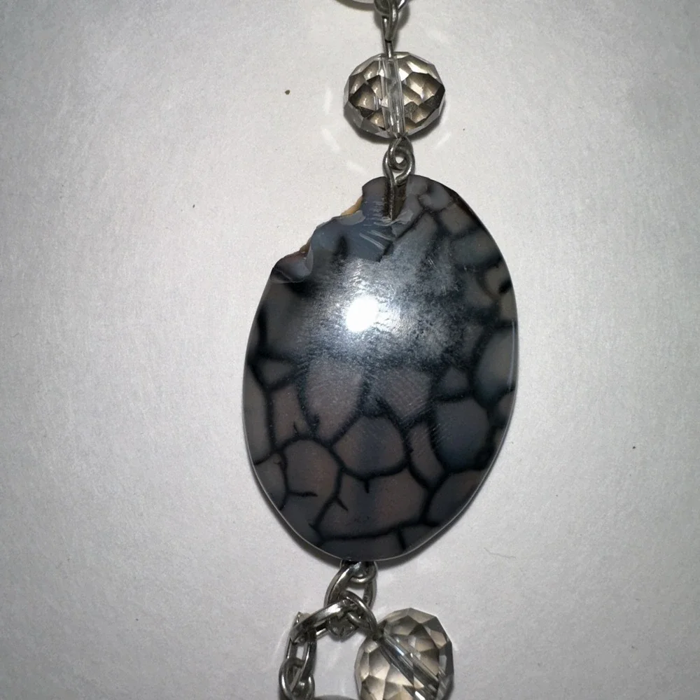 Cookie Lee Beaded Necklace Women OS Grey Silver Good Long Agate Style Mixed